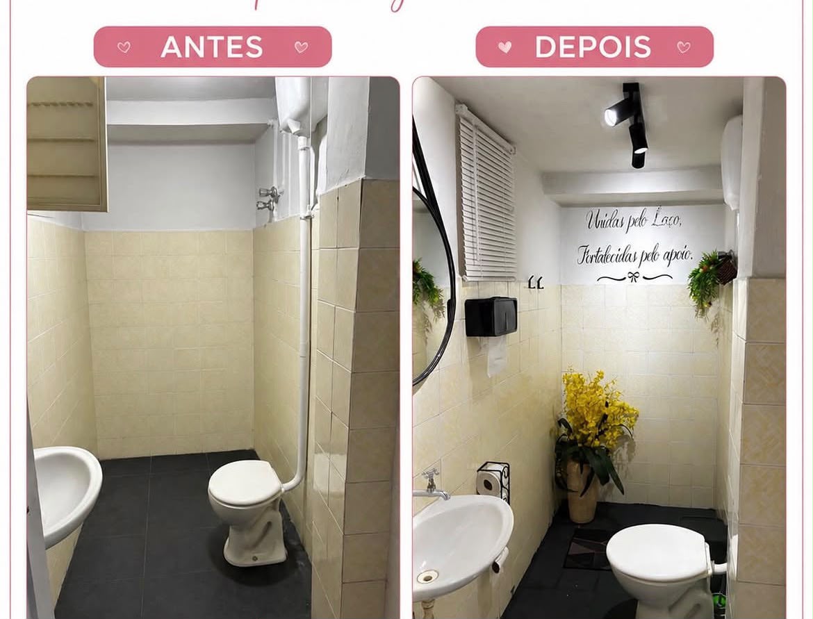 Comparativo antes e depois de lavabo